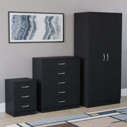 VIDA DESIGNS Riano Black 3 Piece Bedroom Furniture Set - Wilko