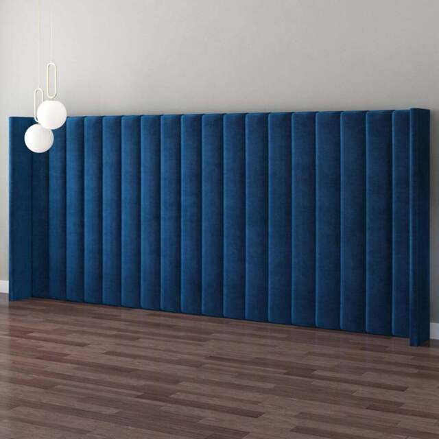 Aspire Furniture Grandeur Navy Plush Velvet Wing Headboard - Size: Emperor - Blue - Aspire Beds - Wilko - image 1