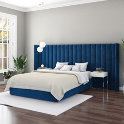 Aspire Furniture Grandeur Navy Plush Velvet Wing Headboard - Size: Emperor - Blue - Aspire Beds - Wilko - thumbnail 3