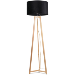 ValueLights Lottie Black Velvet Drum Shade Natural Wood Tripod LED Floor Lamp - Size: 148 x 45 x 45cm - Cream - Wilko