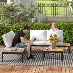 Outsunny 4 Seater Teak Garden Corner Sofa Set - Yellow - Wilko