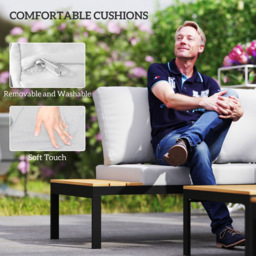 Outsunny 4 Seater Teak Garden Corner Sofa Set - Yellow - Wilko - thumbnail 7