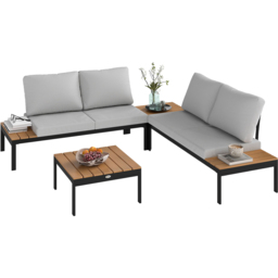 Outsunny 4 Seater Teak Garden Corner Sofa Set - Yellow - Wilko - thumbnail 3