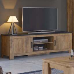 Florence 2 Door 2 Shelf Chestnut and Matera Grey TV Cabinet - Size: 48 x 189 x 57.7cm - Brown - Furniture to Go - Wilko