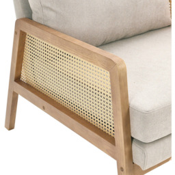 Living and Home Beige Fabric Cushion Mid Century Rattan Chair - Size: Single - Cream - Wilko - thumbnail 6