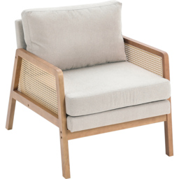 Living and Home Beige Fabric Cushion Mid Century Rattan Chair - Size: Single - Cream - Wilko - thumbnail 3