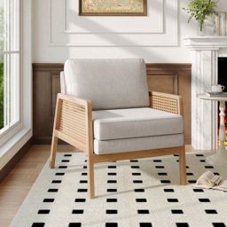Living and Home Beige Fabric Cushion Mid Century Rattan Chair - Size: Single - Cream - Wilko - thumbnail 4