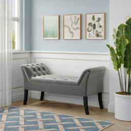 Living and Home Grey Modern Soft Velvet Buttoned Armed Bench - Size: 62 x 123 x 50cm - Wilko - thumbnail 4