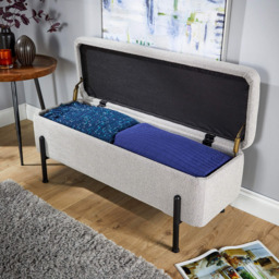 Home Source Oasis Grey Boucle Storage Ottoman with Metal Legs - Size: 44 x 110 x 42cm - Wilko - thumbnail 6