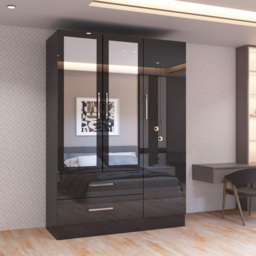 Sliding Wardrobes 4U 3 Door 2 Drawer Black High Gloss Hinge Door Wardrobe 116cm - Size: 3 Door, 2 Drawer - Wilko - thumbnail 6