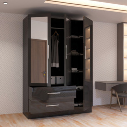 Sliding Wardrobes 4U 3 Door 2 Drawer Black High Gloss Hinge Door Wardrobe 116cm - Size: 3 Door, 2 Drawer - Wilko - thumbnail 4