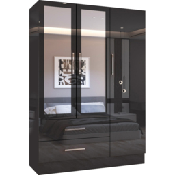 Sliding Wardrobes 4U 3 Door 2 Drawer Black High Gloss Hinge Door Wardrobe 116cm - Size: 3 Door, 2 Drawer - Wilko - thumbnail 3