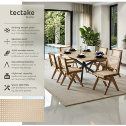 Tectake Lizzy Light Oak Rattan Backrest Accent Chair Set of 6 - Brown - Wilko - thumbnail 7