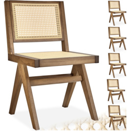 Tectake Lizzy Light Oak Rattan Backrest Accent Chair Set of 6 - Brown - Wilko - thumbnail 3