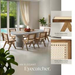 Tectake Lizzy Light Oak Rattan Backrest Accent Chair Set of 6 - Brown - Wilko - thumbnail 5