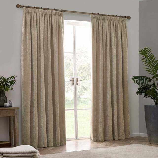 Yard Heavy Natural Chenille Velvet Pencil Pleat Curtains 168 x 183cm - Size: W 168 x D 183cm - Brown - Wilko - image 1
