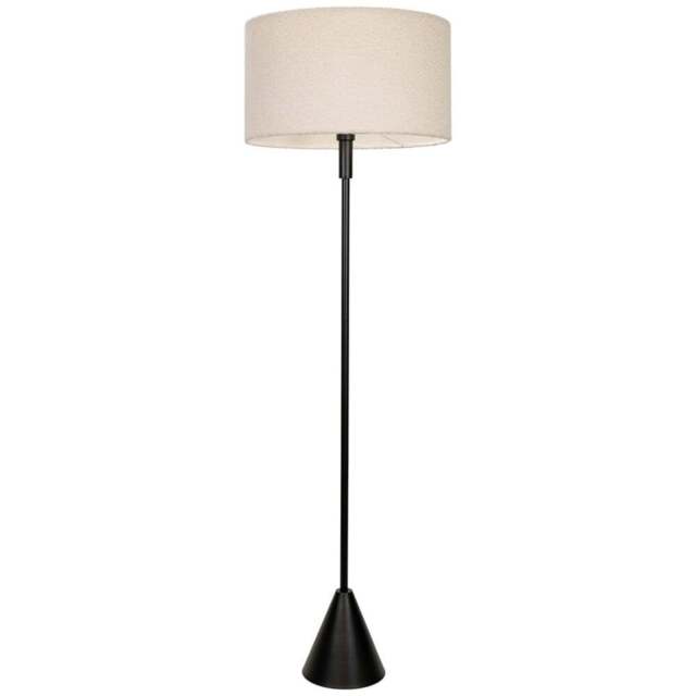 ValueLights Mitch Boucle Drum Lamp Shade Black Wood Stem Triangle LED Floor Lamp - Size: 131.5 x 55 x 55cm - Wilko - image 1