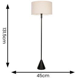 ValueLights Mitch Boucle Drum Lamp Shade Black Wood Stem Triangle LED Floor Lamp - Size: 131.5 x 55 x 55cm - Wilko - thumbnail 5