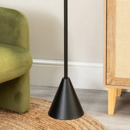 ValueLights Mitch Boucle Drum Lamp Shade Black Wood Stem Triangle LED Floor Lamp - Size: 131.5 x 55 x 55cm - Wilko - thumbnail 4