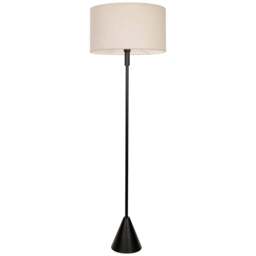ValueLights Mitch Boucle Drum Lamp Shade Black Wood Stem Triangle LED Floor Lamp - Size: 131.5 x 55 x 55cm - Wilko - thumbnail 1