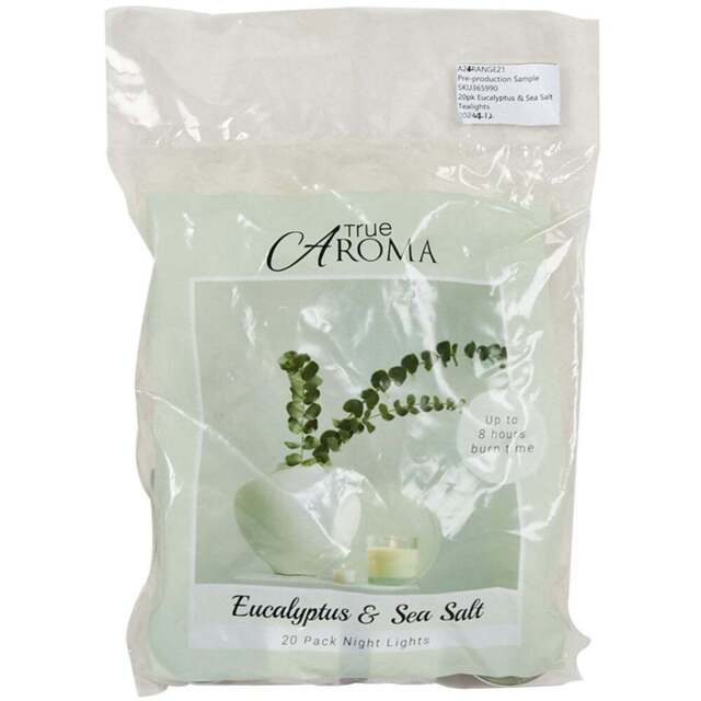 Pack of 20 Eucalyptus and Sea Salt Tealights - White - True Aroma - Wilko - image 1