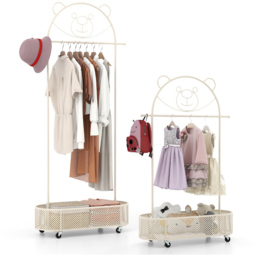 Costway White Adjustable Height Kid Clothes Rack with Storage Basket - Size: 81 x 34 x 182cm - Wilko - thumbnail 4