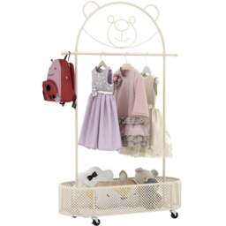 Costway White Adjustable Height Kid Clothes Rack with Storage Basket - Size: 81 x 34 x 182cm - Wilko