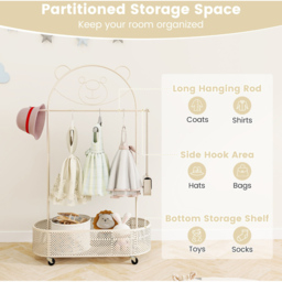 Costway White Adjustable Height Kid Clothes Rack with Storage Basket - Size: 81 x 34 x 182cm - Wilko - thumbnail 7