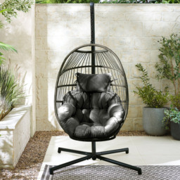 Furniturebox Veza Rattan Grey Hanging Egg Chair with Cushion - Size: Single Seater - Wilko - thumbnail 3