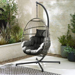 Furniturebox Veza Rattan Grey Hanging Egg Chair with Cushion - Size: Single Seater - Wilko - thumbnail 4