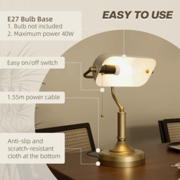 Portland White and Antique Bronze Banker's Table Lamp - Size: 39 x 17.5 x 27.5cm - Wilko - thumbnail 7