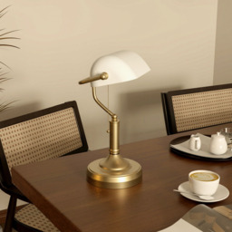 Portland White and Antique Bronze Banker's Table Lamp - Size: 39 x 17.5 x 27.5cm - Wilko - thumbnail 6