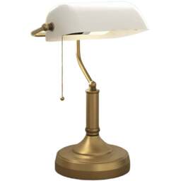 Portland White and Antique Bronze Banker's Table Lamp - Size: 39 x 17.5 x 27.5cm - Wilko