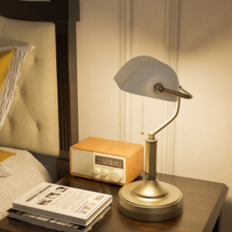Portland White and Antique Bronze Banker's Table Lamp - Size: 39 x 17.5 x 27.5cm - Wilko - thumbnail 5
