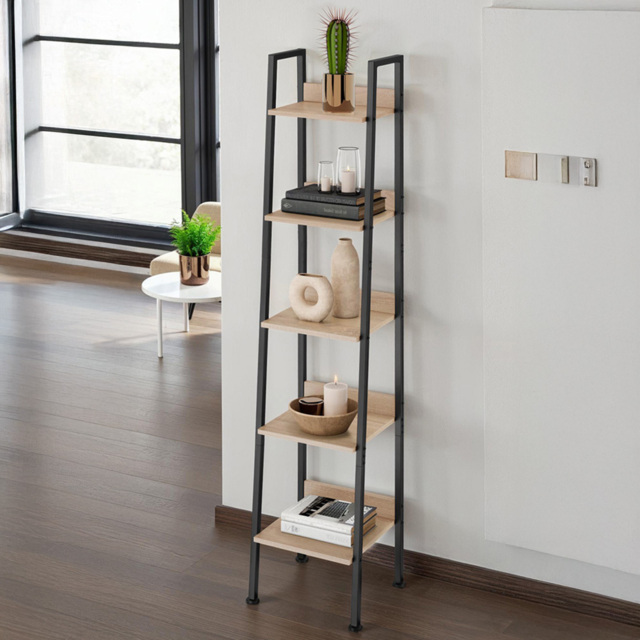 Tectake 5 Shelf Oak Wood Light Shelving Unit 31.5 x 35.5cm - Brown - Wilko - image 1