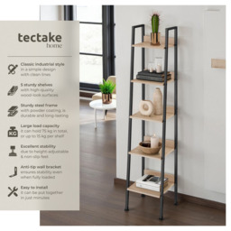 Tectake 5 Shelf Oak Wood Light Shelving Unit 31.5 x 35.5cm - Brown - Wilko - thumbnail 7