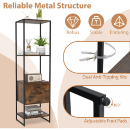 Costway 5 Tier Rustic Brown Metal Tall Bookshelf - Size: 45 x 35 x 160cm - Wilko - thumbnail 7
