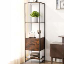 Costway 5 Tier Rustic Brown Metal Tall Bookshelf - Size: 45 x 35 x 160cm - Wilko