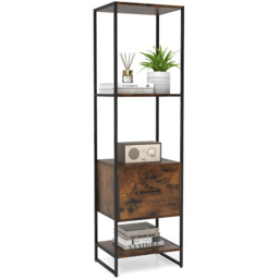 Costway 5 Tier Rustic Brown Metal Tall Bookshelf - Size: 45 x 35 x 160cm - Wilko - thumbnail 4