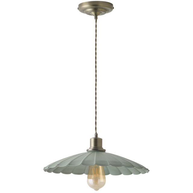 ValueLights Holborn Moss Green Scallop Metal Shade Brushed Gold Pendant Light with Bulb - Size: 117 x 34.5 x 34.5cm - Wilko - image 1