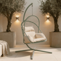 Home Source Capri Green Steel Hanging Egg Chair with Cushions - Size: 194 x 95 x 118cm - Natural - Wilko - thumbnail 1