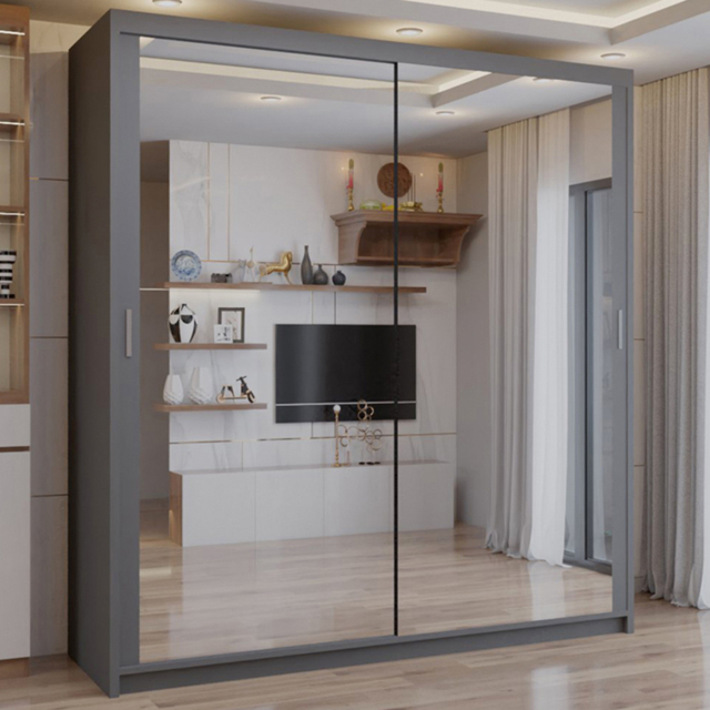 Sliding Wardrobes 4U 2 Sliding Door Grey Full Length Mirrored Wardrobe 203cm - Size: 2 Door - Wilko - image 1