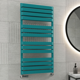 Terma Warp T Bold Matt Teal Heated Towel Rail 2660 BTU 1110 x 500mm - Size: 111 x 50 x 11.2cm - Blue - Wilko - thumbnail 3