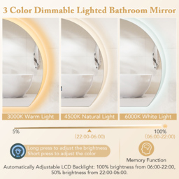 Costway LED Half Circle Bathroom Mirror - Size: 70 x 63cm - Silver - Wilko - thumbnail 6