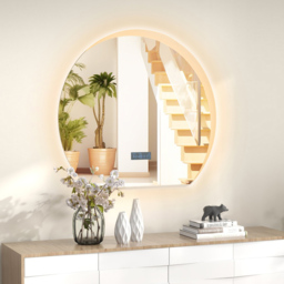 Costway LED Half Circle Bathroom Mirror - Size: 70 x 63cm - Silver - Wilko - thumbnail 4
