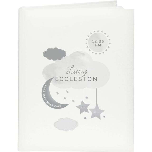 Personalised Memento New Baby Moon and Stars Square Photo Album - Size: 2.3 x 2.3 x 0.3cm - White - Wilko - image 1