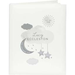 Personalised Memento New Baby Moon and Stars Square Photo Album - Size: 2.3 x 2.3 x 0.3cm - White - Wilko
