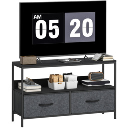 HOMCOM 2 Foldable Linen Drawer Single Shelf Black TV Cabinet - Size: 56 x 29 x 98cm - Wilko - thumbnail 3