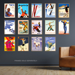 Artery8 Vintage Austria Italy France Norway Ski Adverts Wall Art Print 30 x 41cm 14 Pack - Size: 40.5 x 30.5 x 0.3cm - Multi - Wilko - thumbnail 3