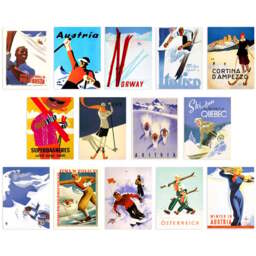 Artery8 Vintage Austria Italy France Norway Ski Adverts Wall Art Print 30 x 41cm 14 Pack - Size: 40.5 x 30.5 x 0.3cm - Multi - Wilko - thumbnail 1